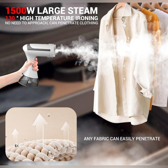 Steamer for Clothes, 1500W 300ml Water Tank 25s Quick Heat Portable Hand - WHITE - Picture 5 of 11